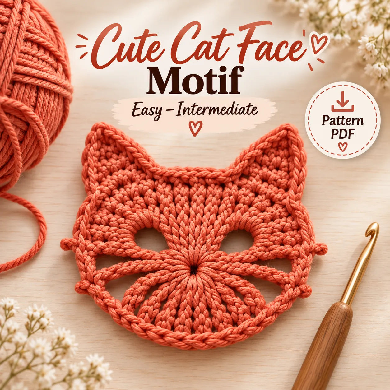 Cat Granny Face Crochet Motif Pattern