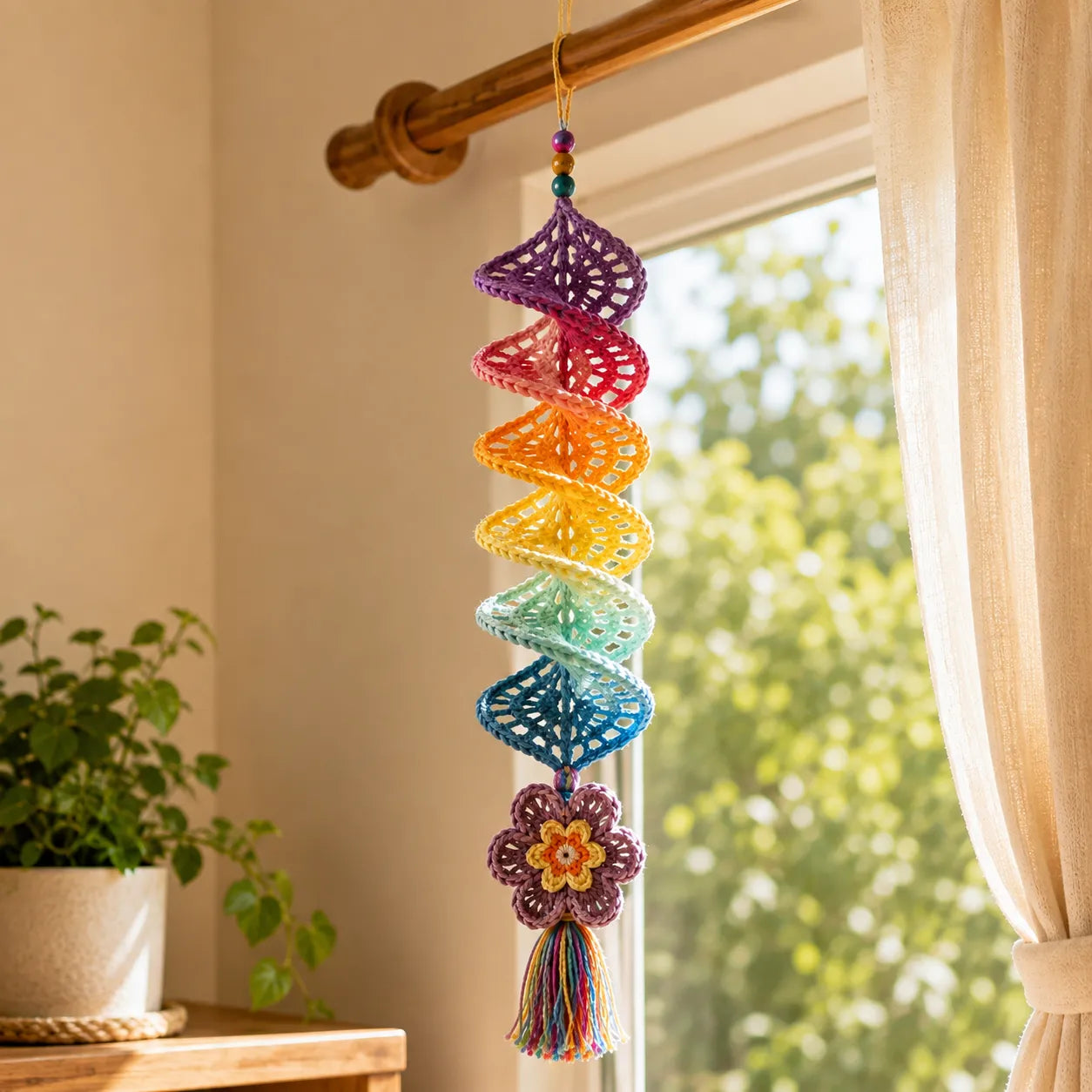 Crochet Rainbow Spiral Wind Spinner