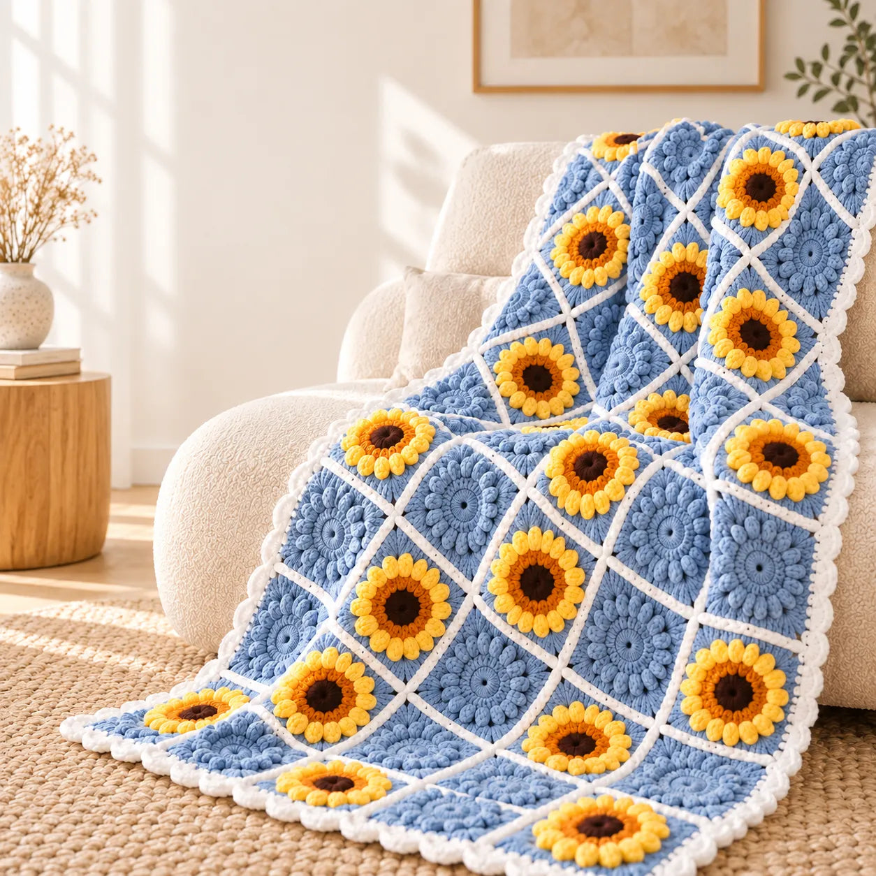 Sunflower Granny Square Blanket Crochet Pattern