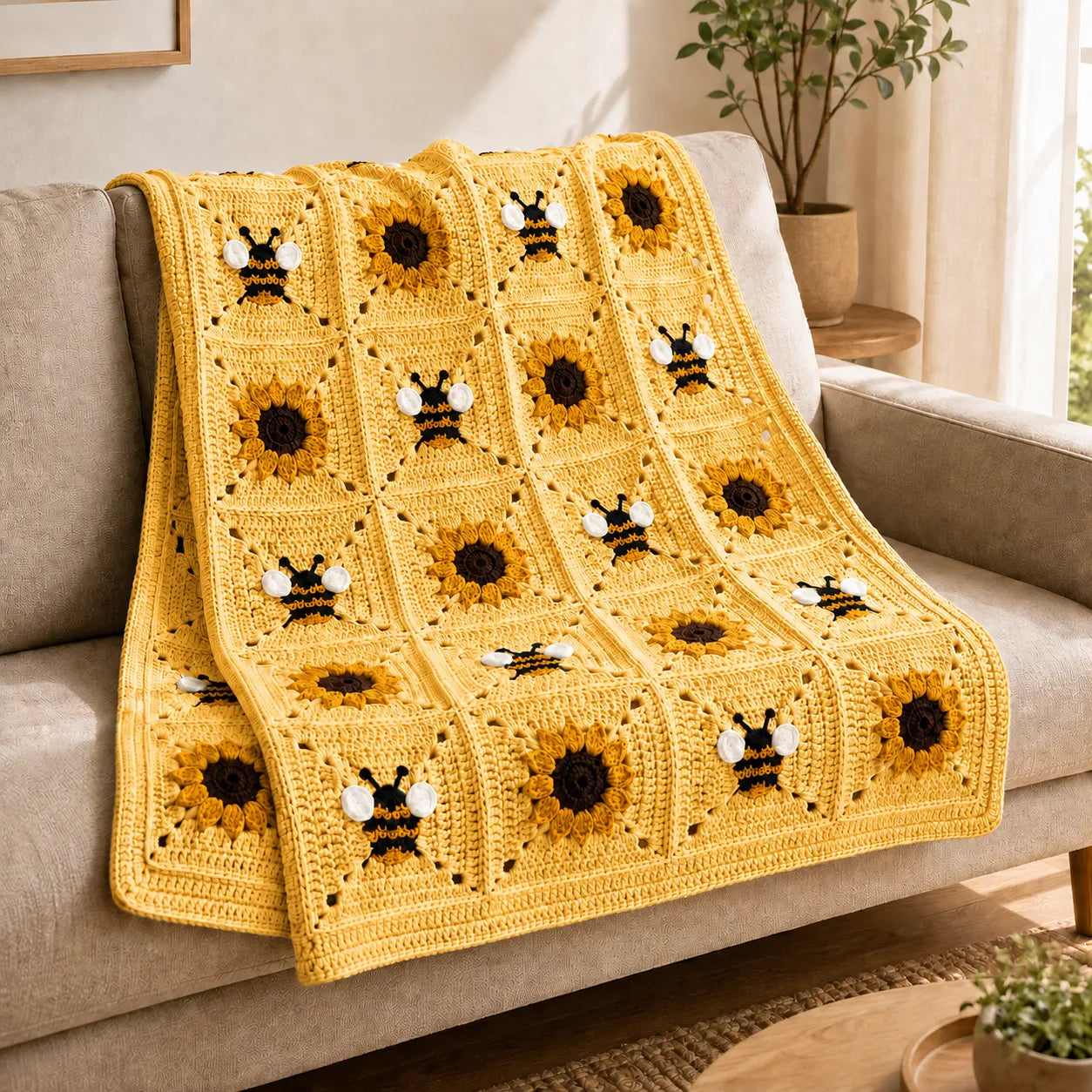 Sunflower & Bee Blanket Crochet Pattern