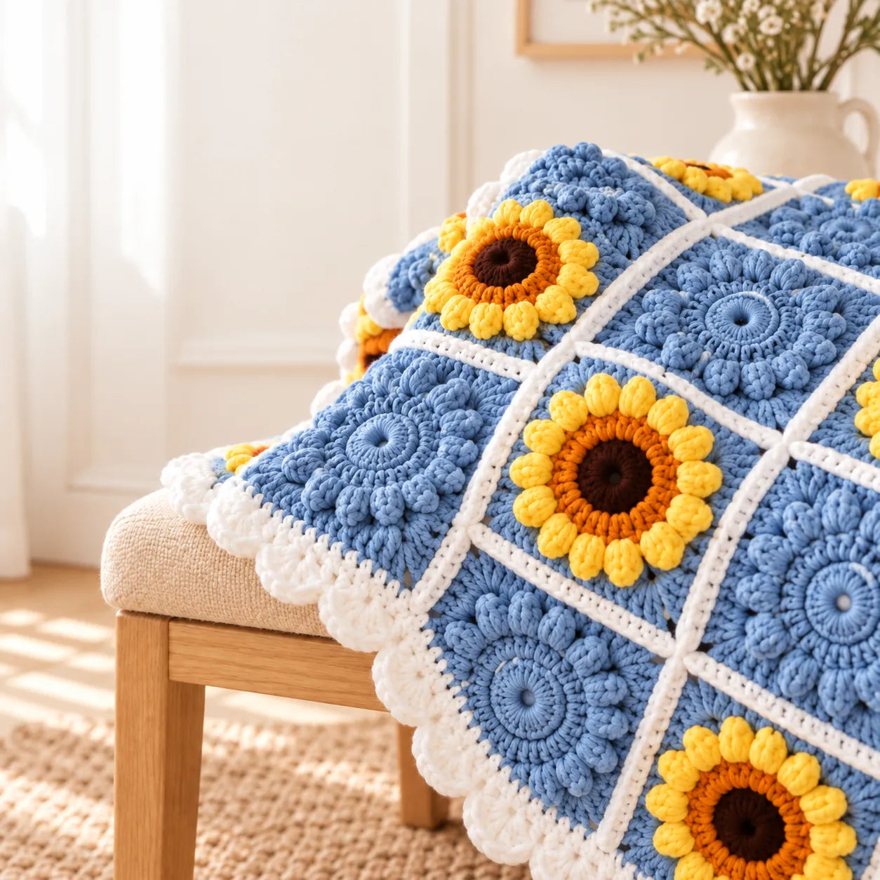 Sunflower Granny Square Blanket Crochet Pattern