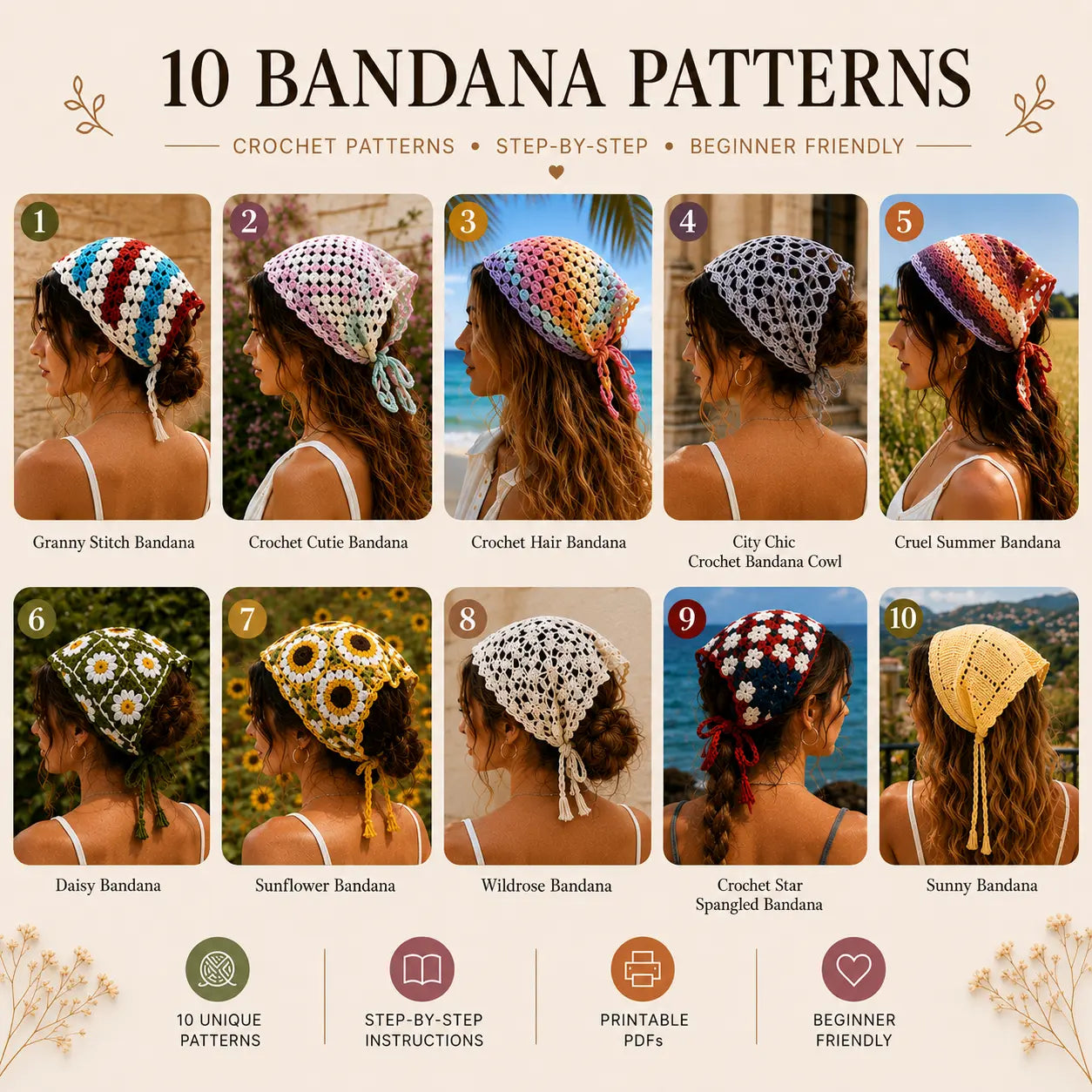 10 in One Crochet Bandana Patterns