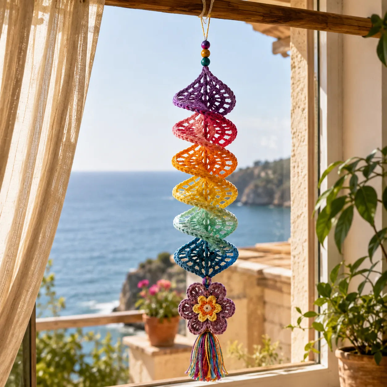 Crochet Rainbow Spiral Wind Spinner