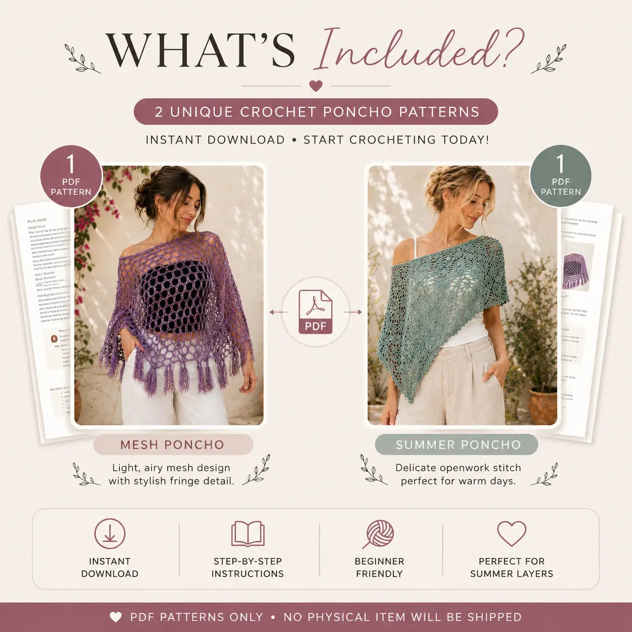 Crochet Poncho Patterns Bundle (Mesh + Summer Poncho)