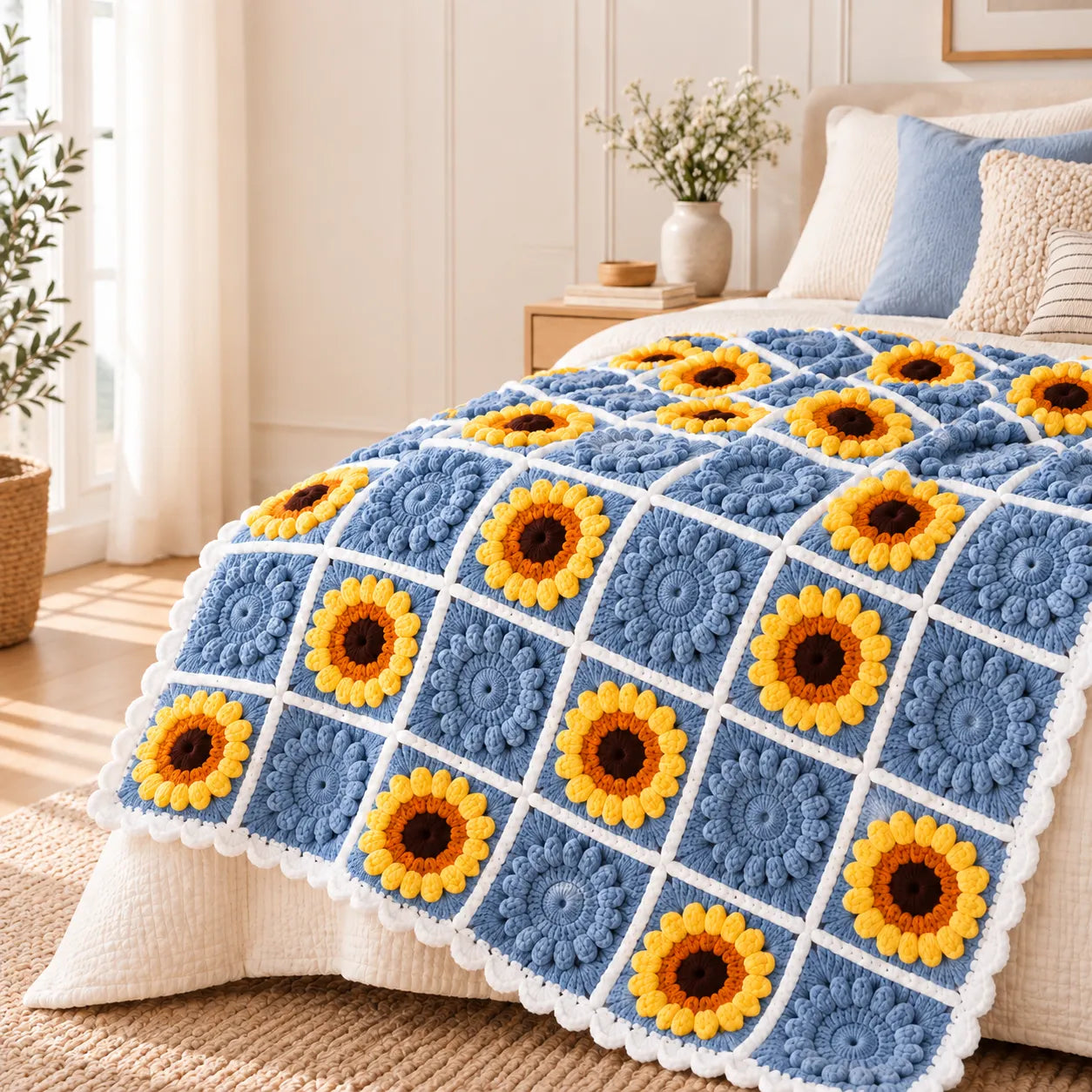 Sunflower Granny Square Blanket Crochet Pattern