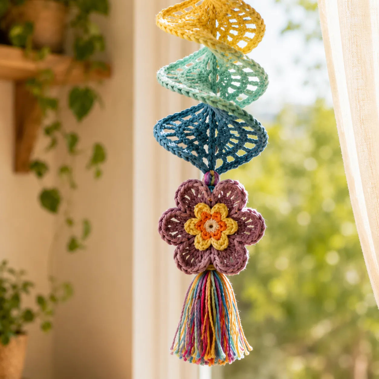 Crochet Rainbow Spiral Wind Spinner