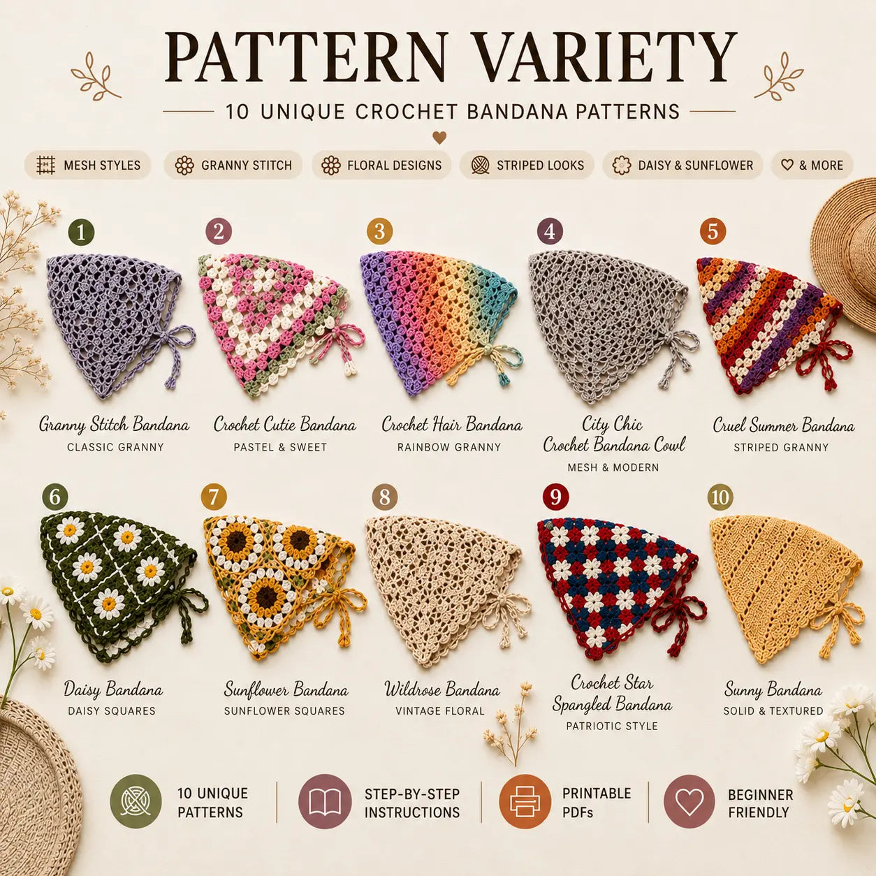 10 in One Crochet Bandana Patterns