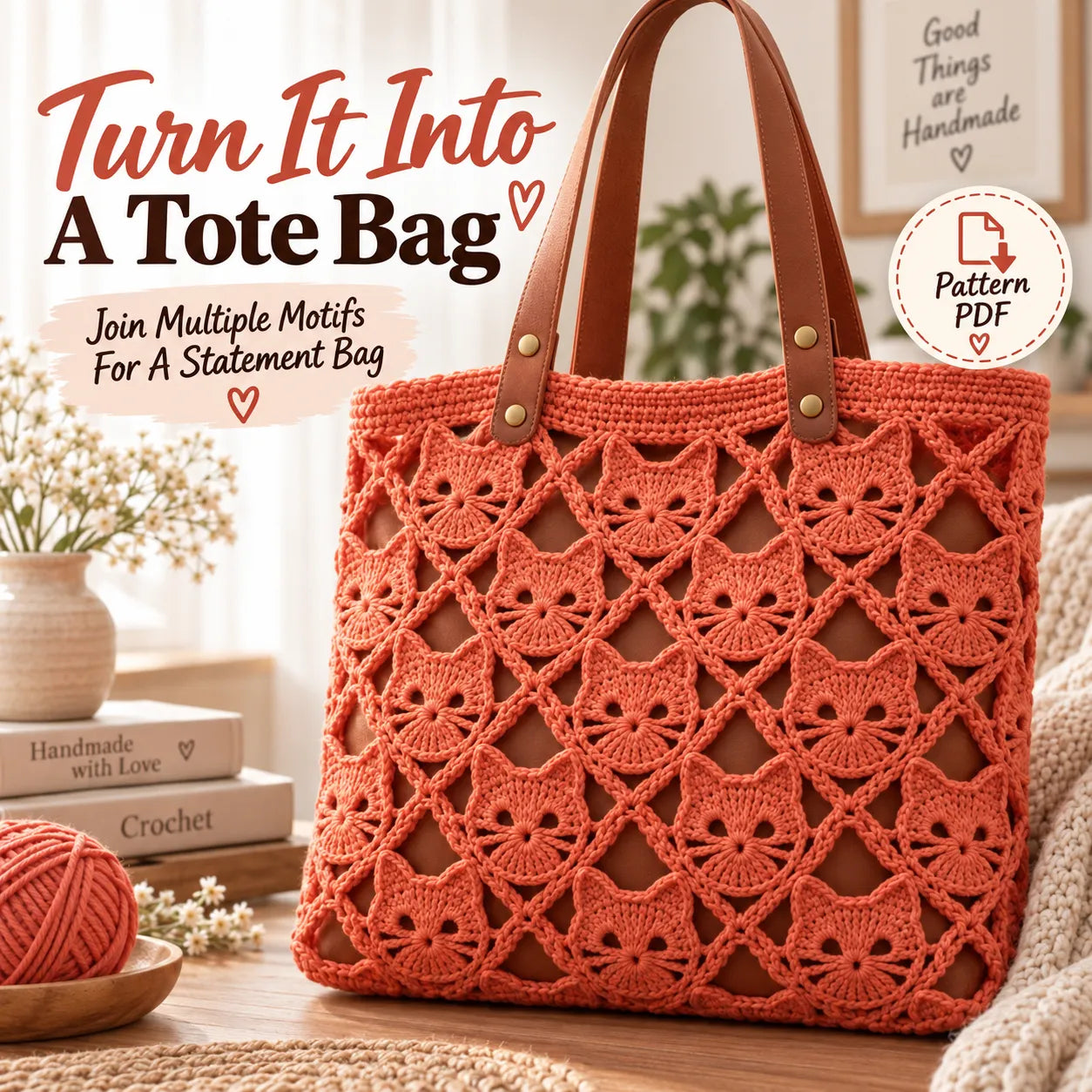 Cat Granny Face Crochet Motif Pattern