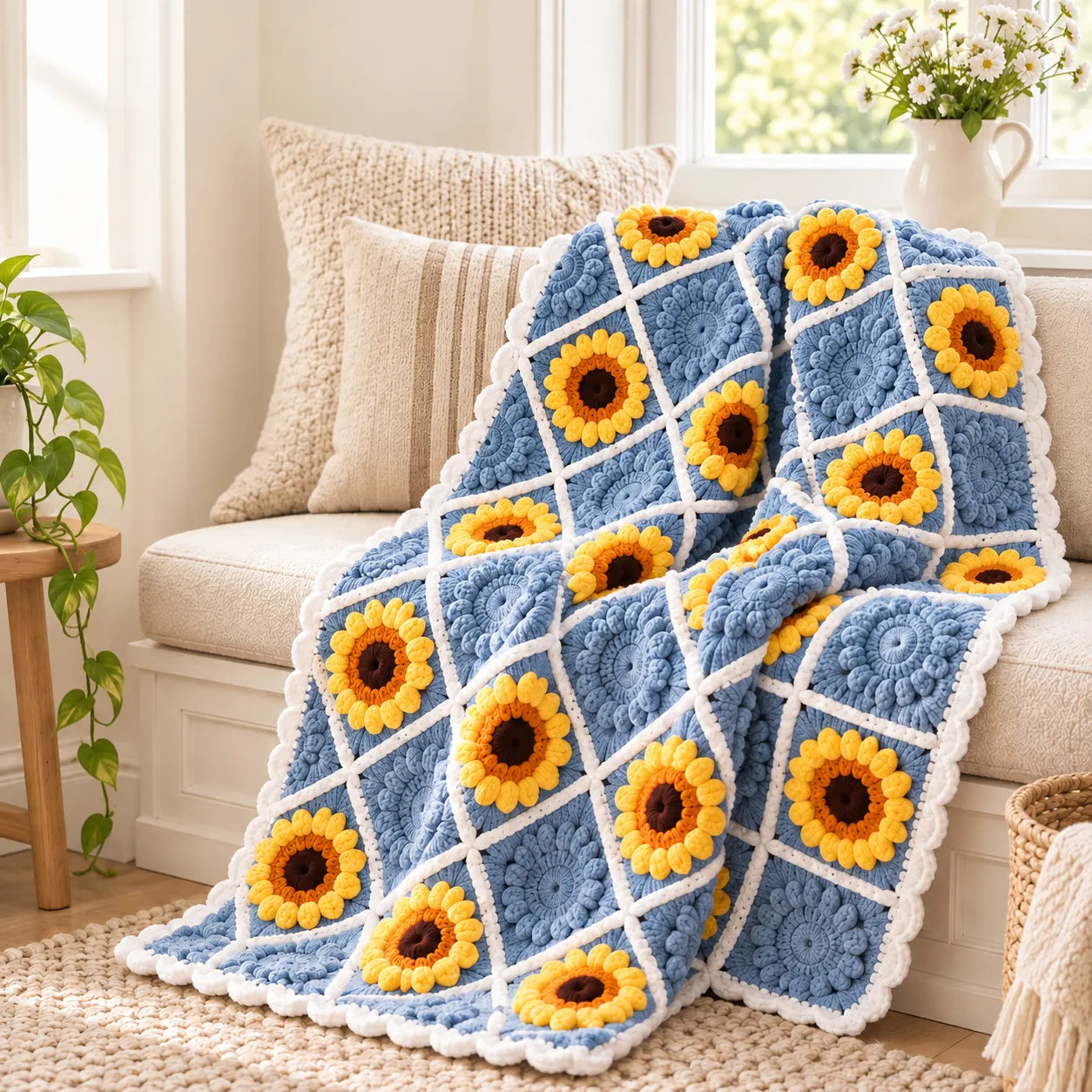 Sunflower Granny Square Blanket Crochet Pattern