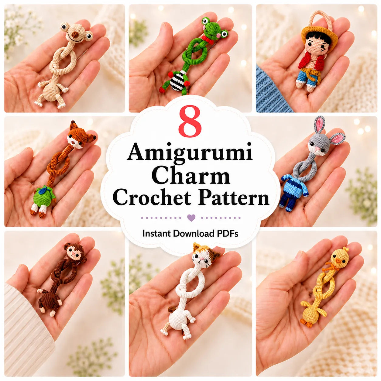 8 Amigurumi Charm Crochet Pattern Bundle