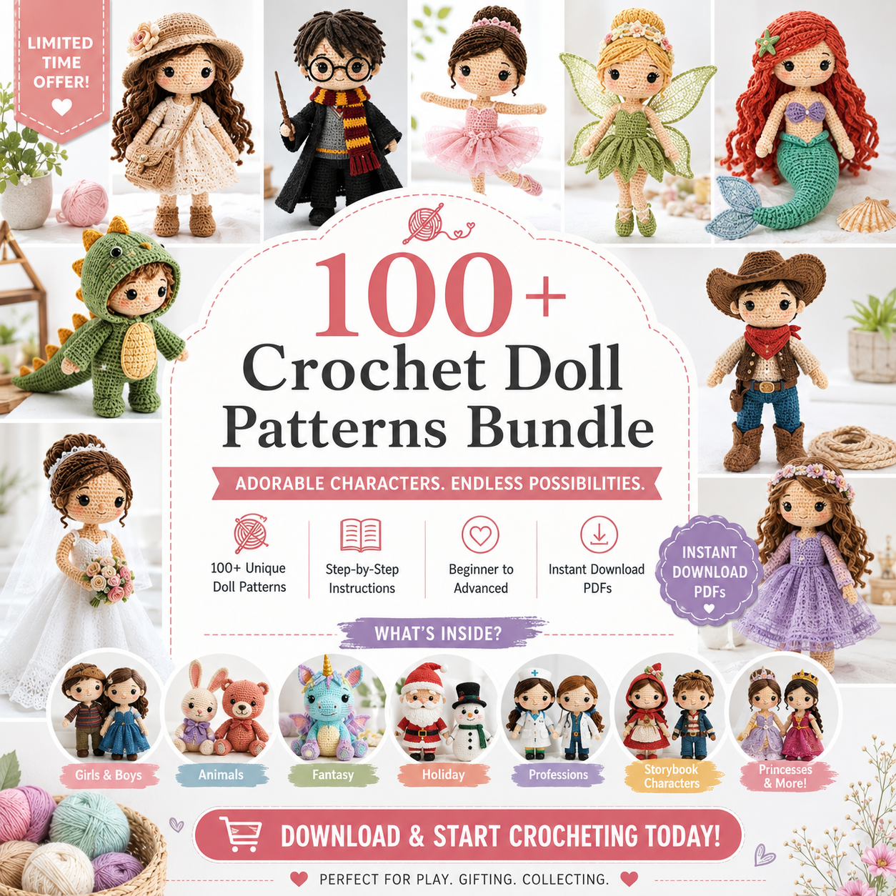 100+ Crochet Dolls Patterns Bundle
