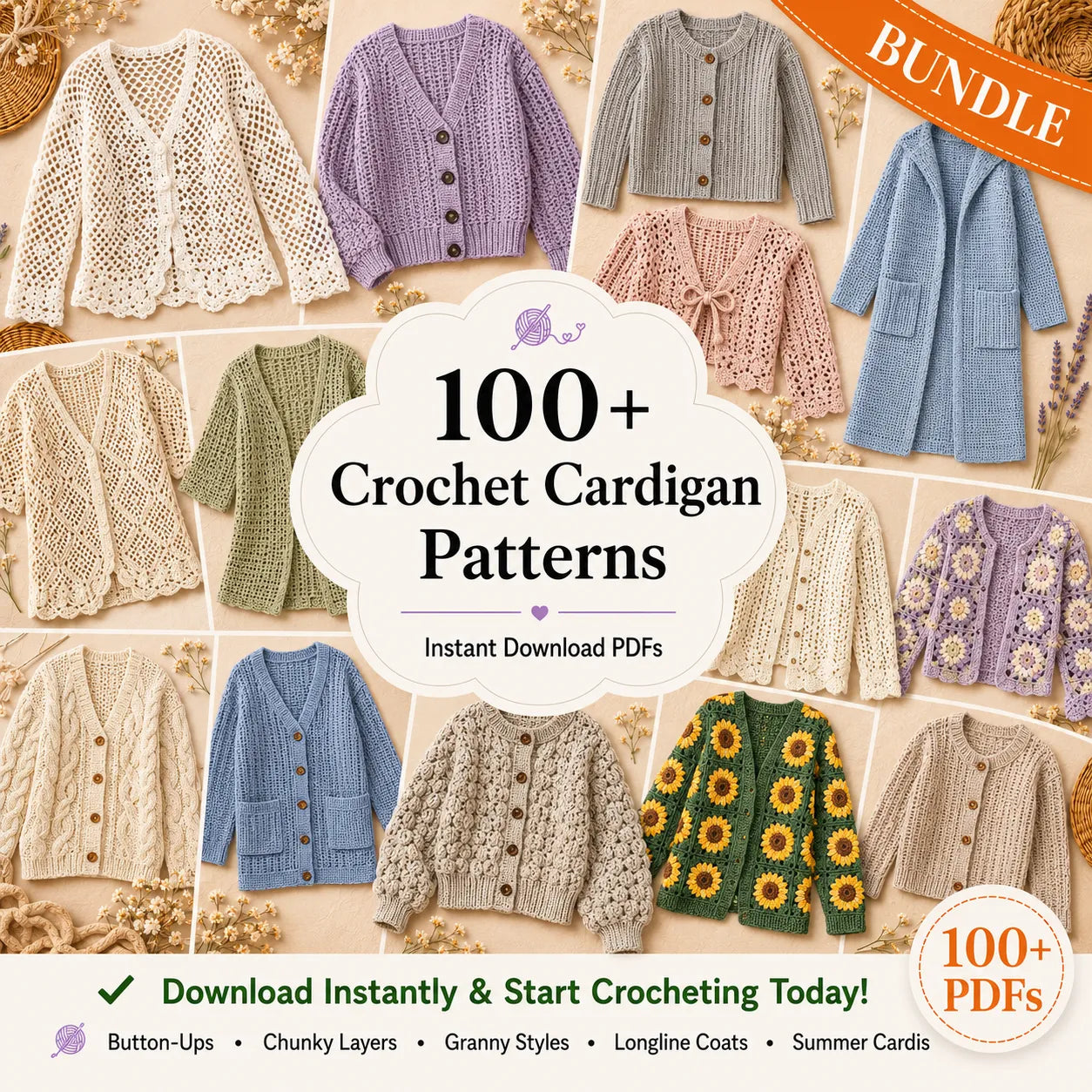 The Ultimate Crochet Cardigan Bundle 100+ Patterns