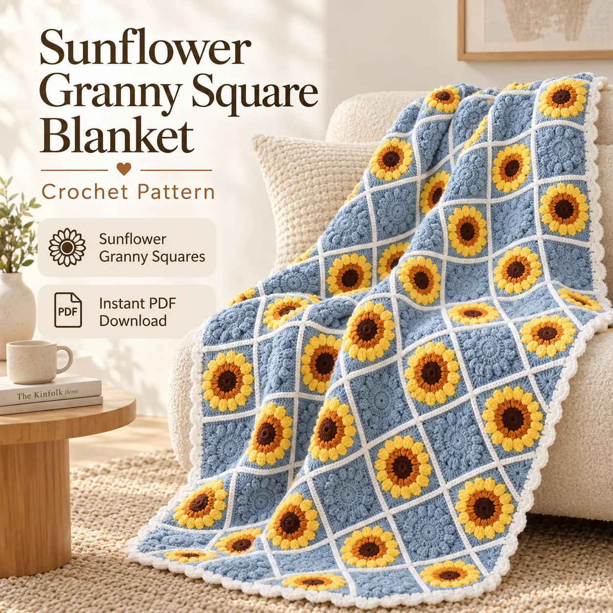 Sunflower Granny Square Blanket Crochet Pattern