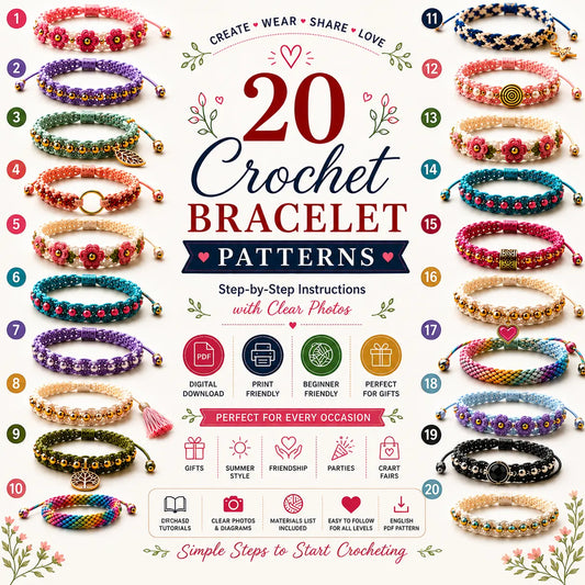 20 in 1 Crochet Bracelet Patterns Bundle