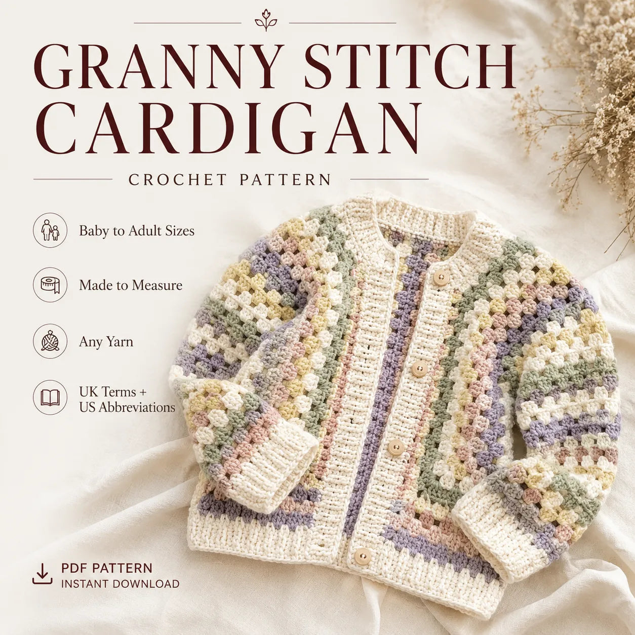Granny Stitch Cardigan Crochet Pattern