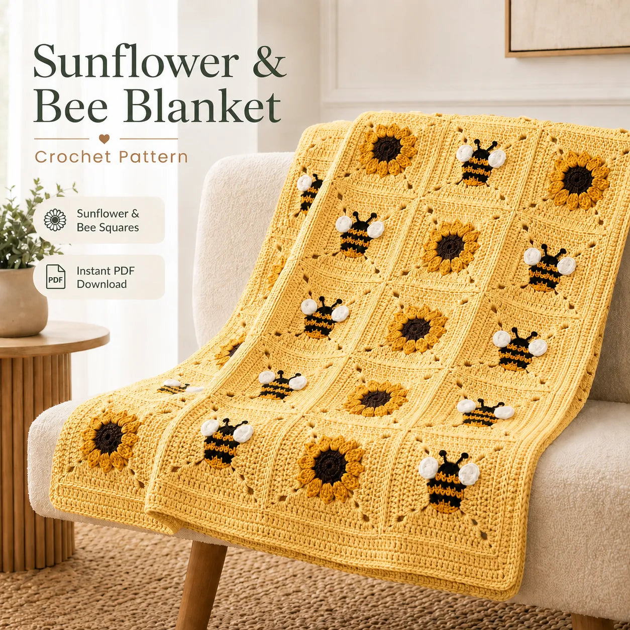 Sunflower & Bee Blanket Crochet Pattern
