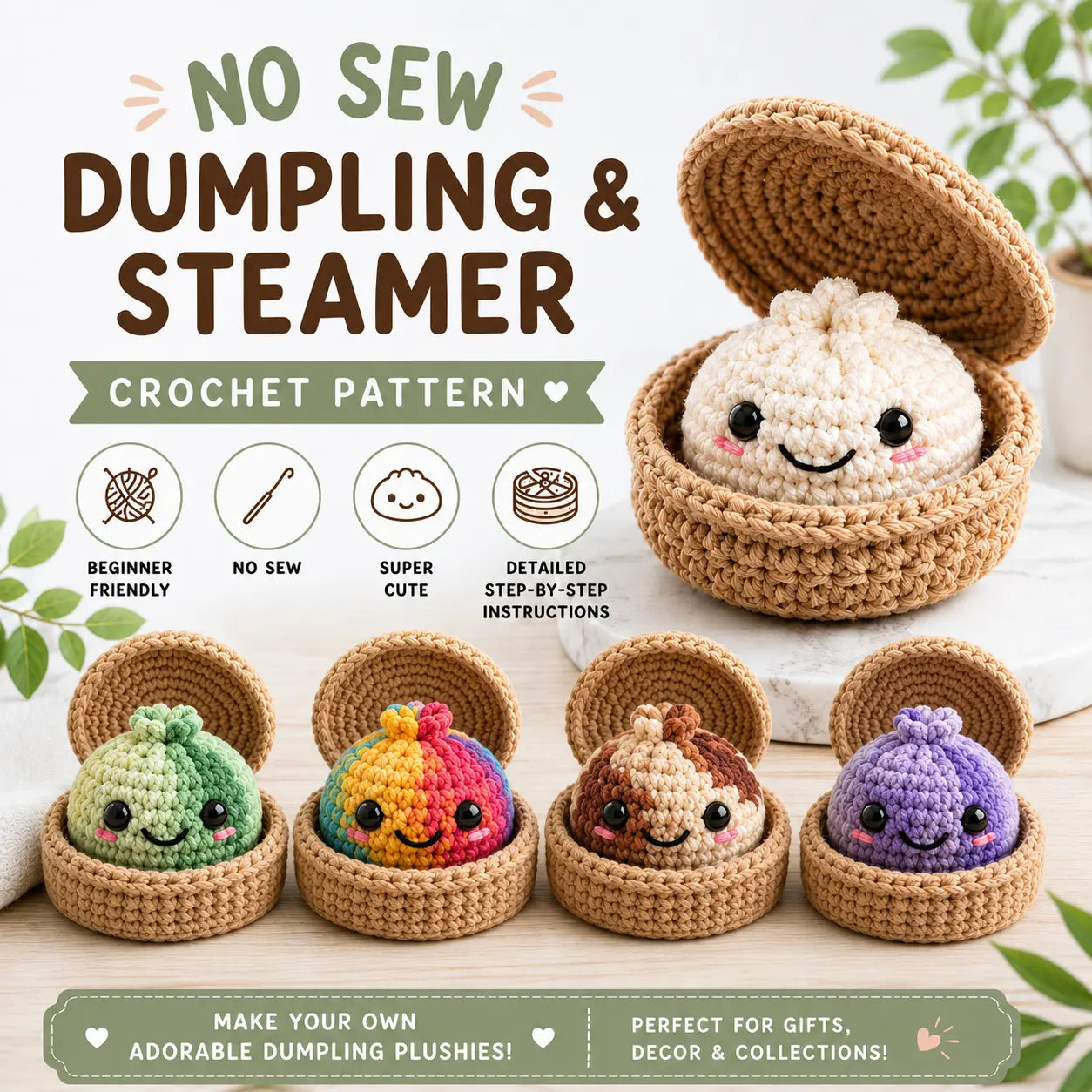 Crochet No Sew Dumpling & Steamer Pattern