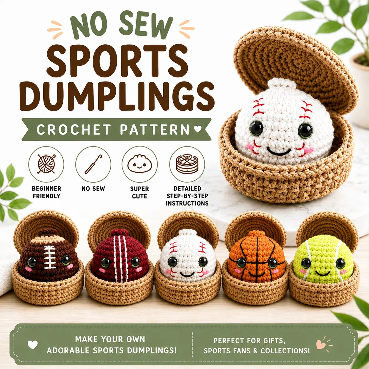 No-Sew Sports Dumpling & Steamer Crochet Pattern