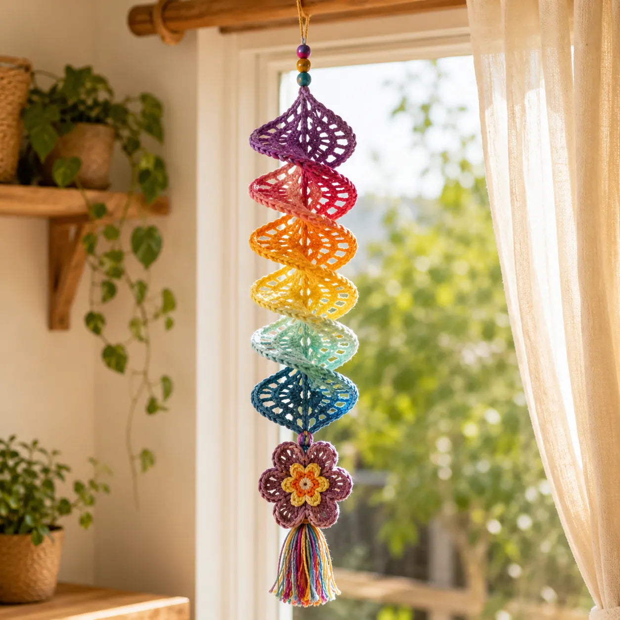 Crochet Rainbow Spiral Wind Spinner