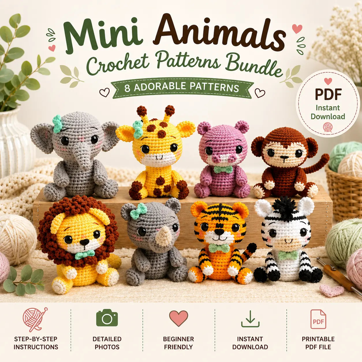 8 in 1 Crochet Mini Animals Patterns