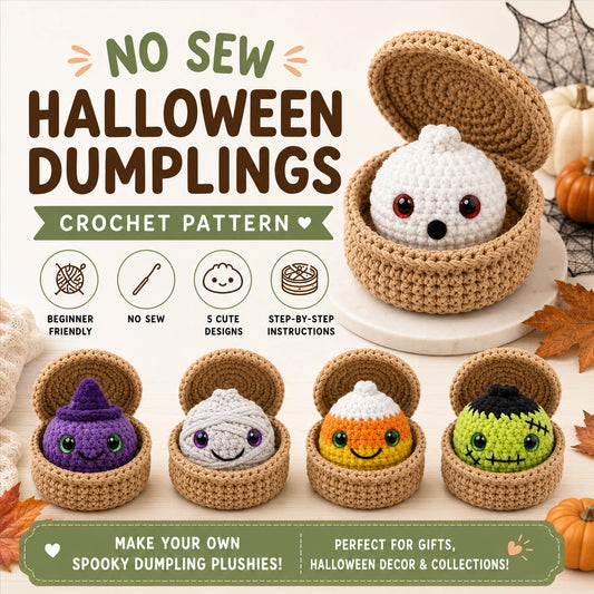 Crochet No Sew Halloween Dumplings & Steamer Pattern