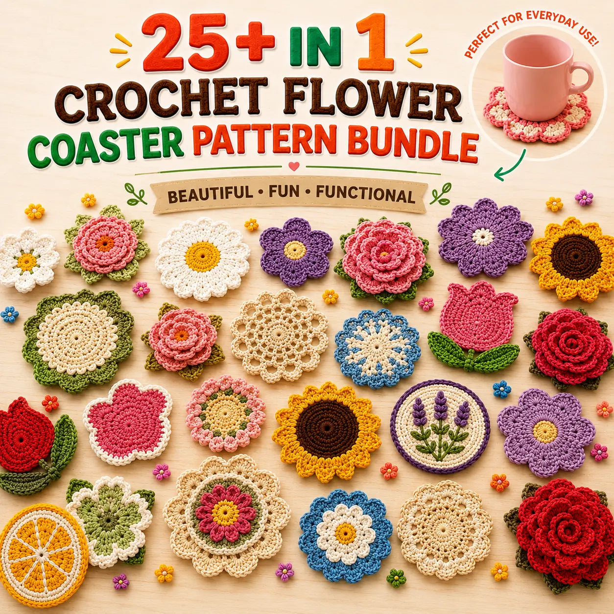 25 in 1 Flower Coaster Crochet Patterns