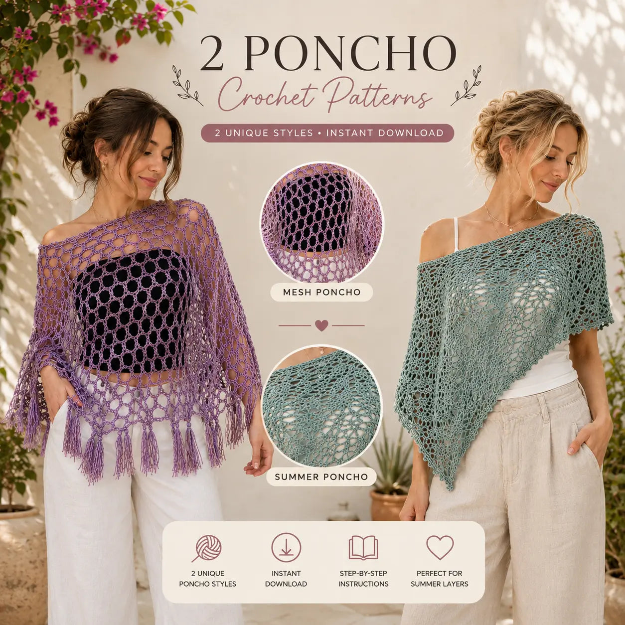 Crochet Poncho Patterns Bundle (Mesh + Summer Poncho)