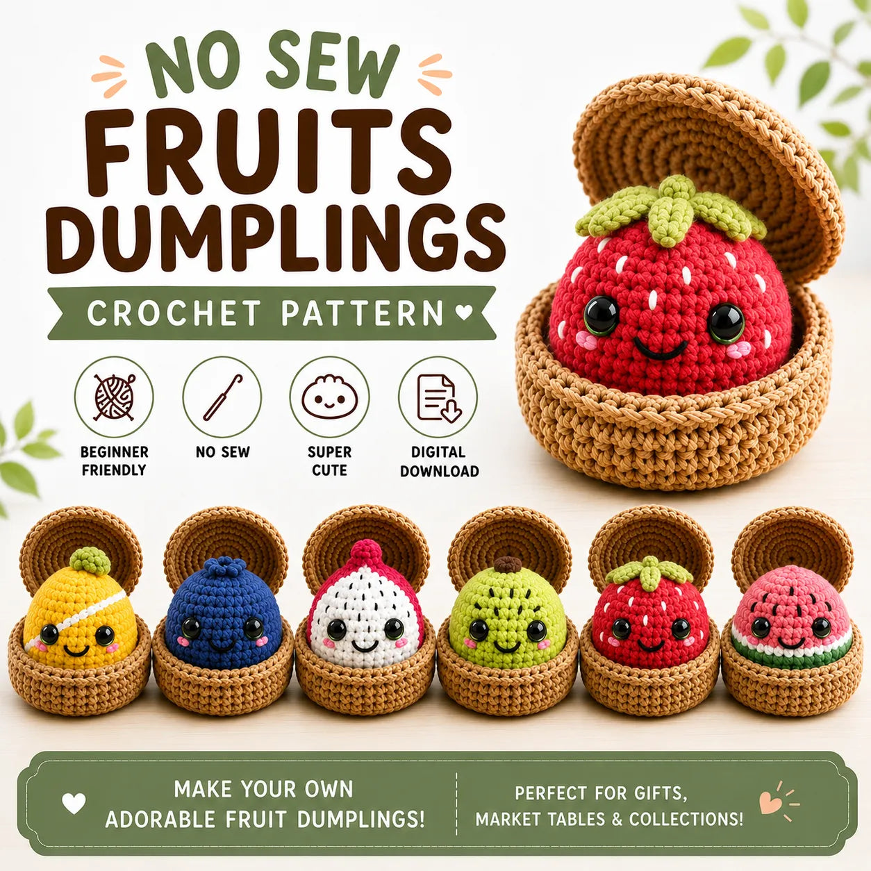 No-Sew Fruit Dumplings & Steamer Crochet Pattern
