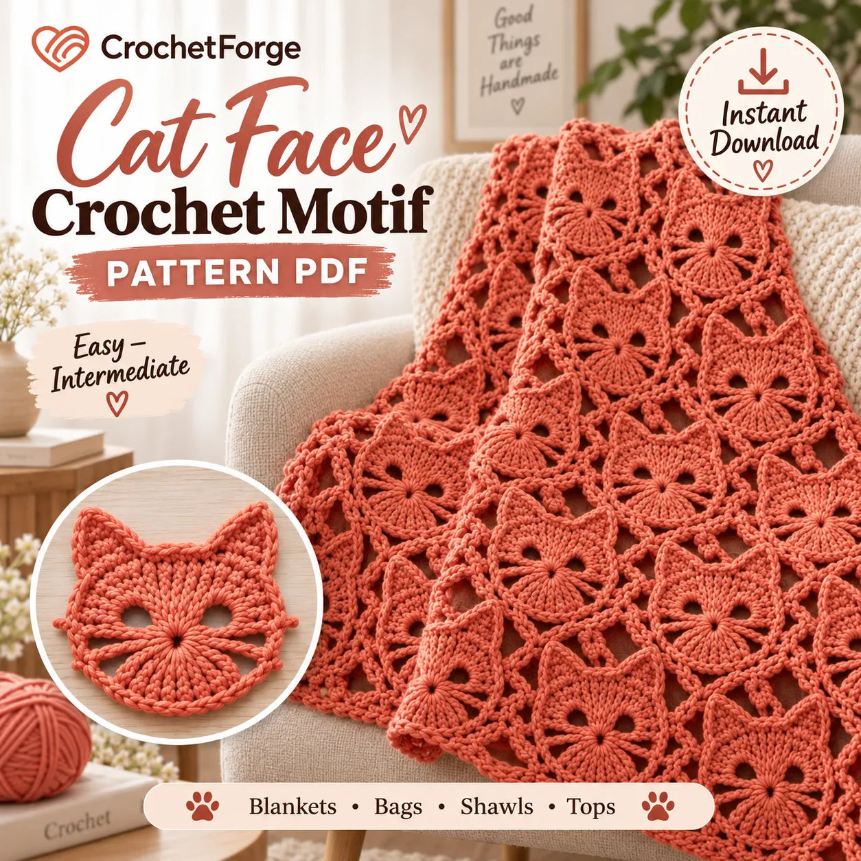 Cat Granny Face Crochet Motif Pattern