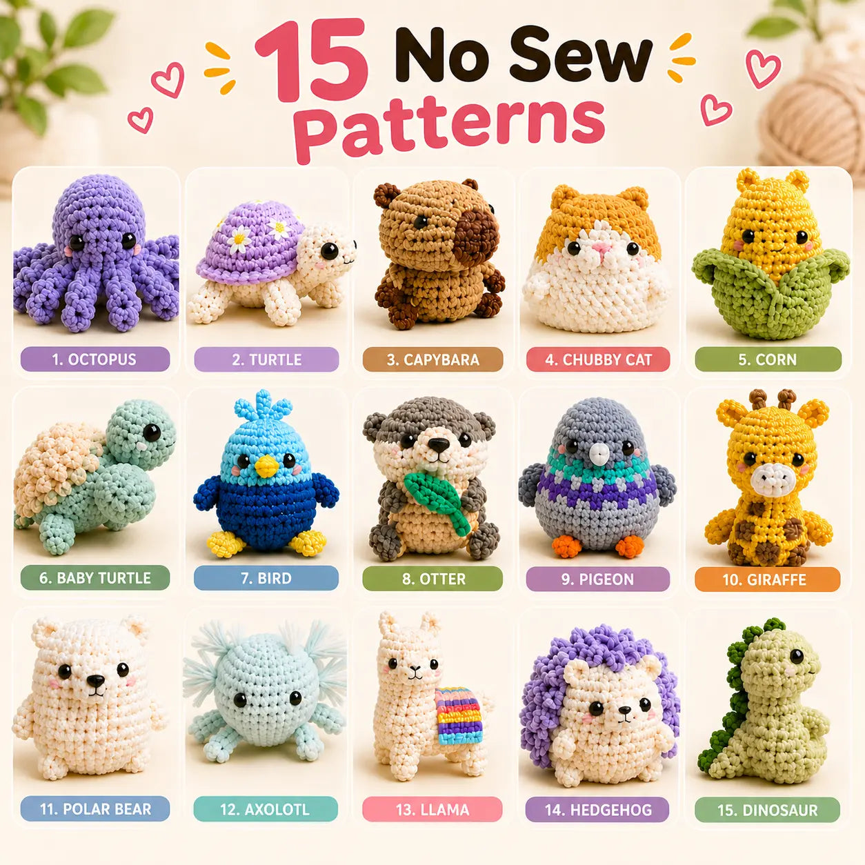 15 in 1 No Sew Crochet Patterns