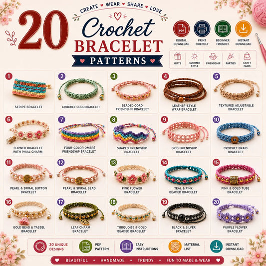 20 in 1 Crochet Bracelet Patterns Bundle
