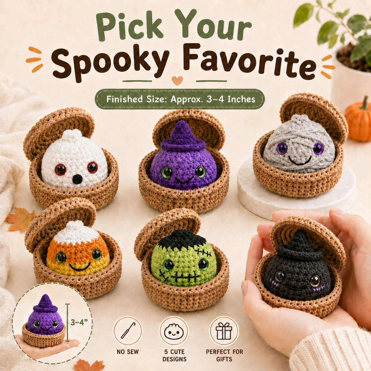 Crochet No Sew Halloween Dumplings & Steamer Pattern