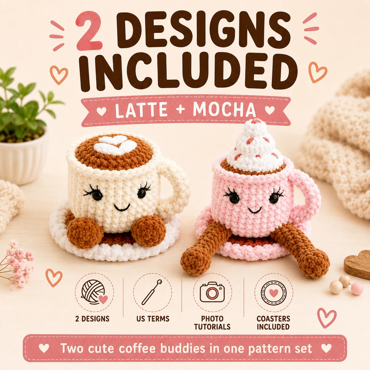 Latte & Mocha Coffee Buddies Crochet Pattern ☕💗