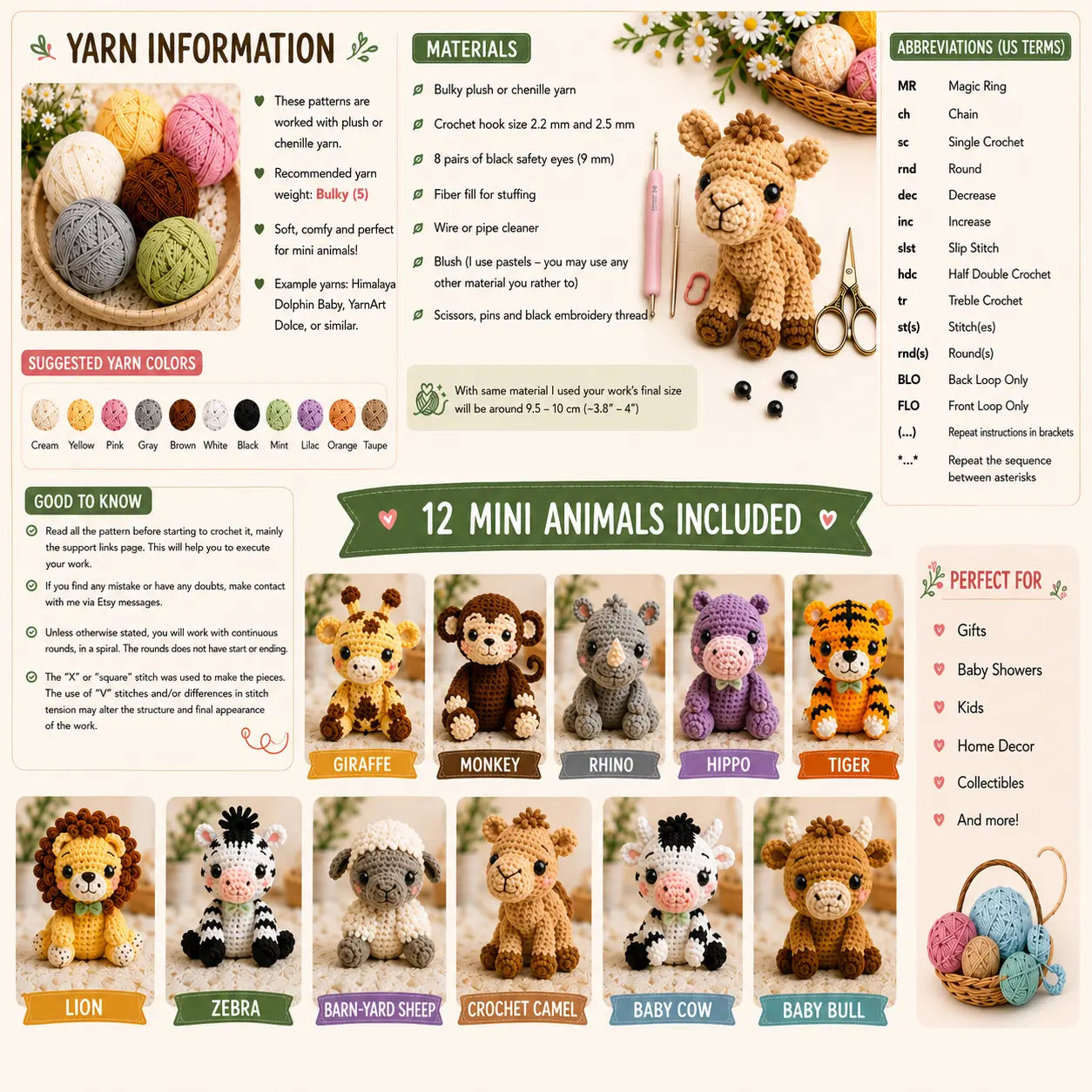 12 in 1 Crochet Mini Animals Patterns