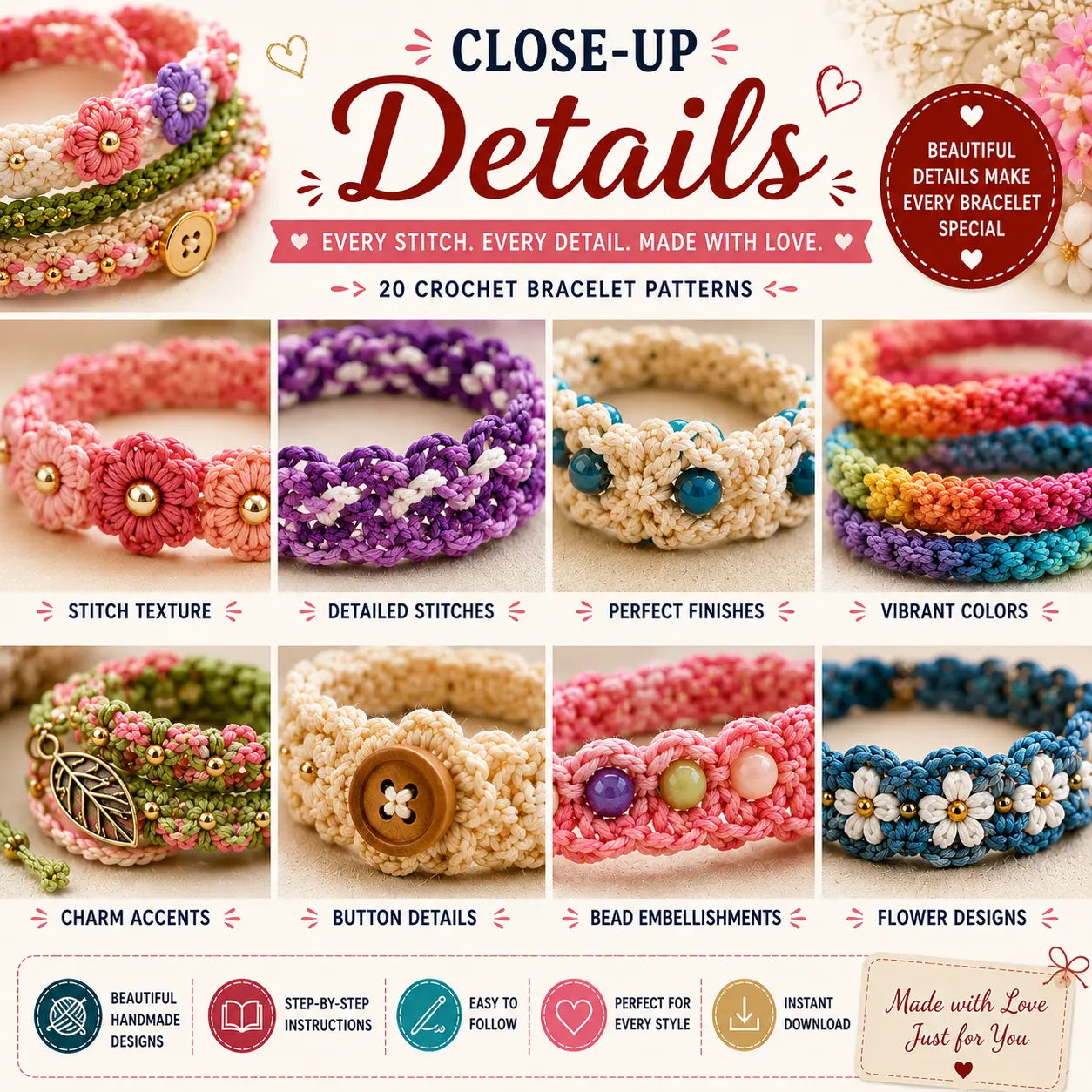 20 in 1 Crochet Bracelet Patterns Bundle
