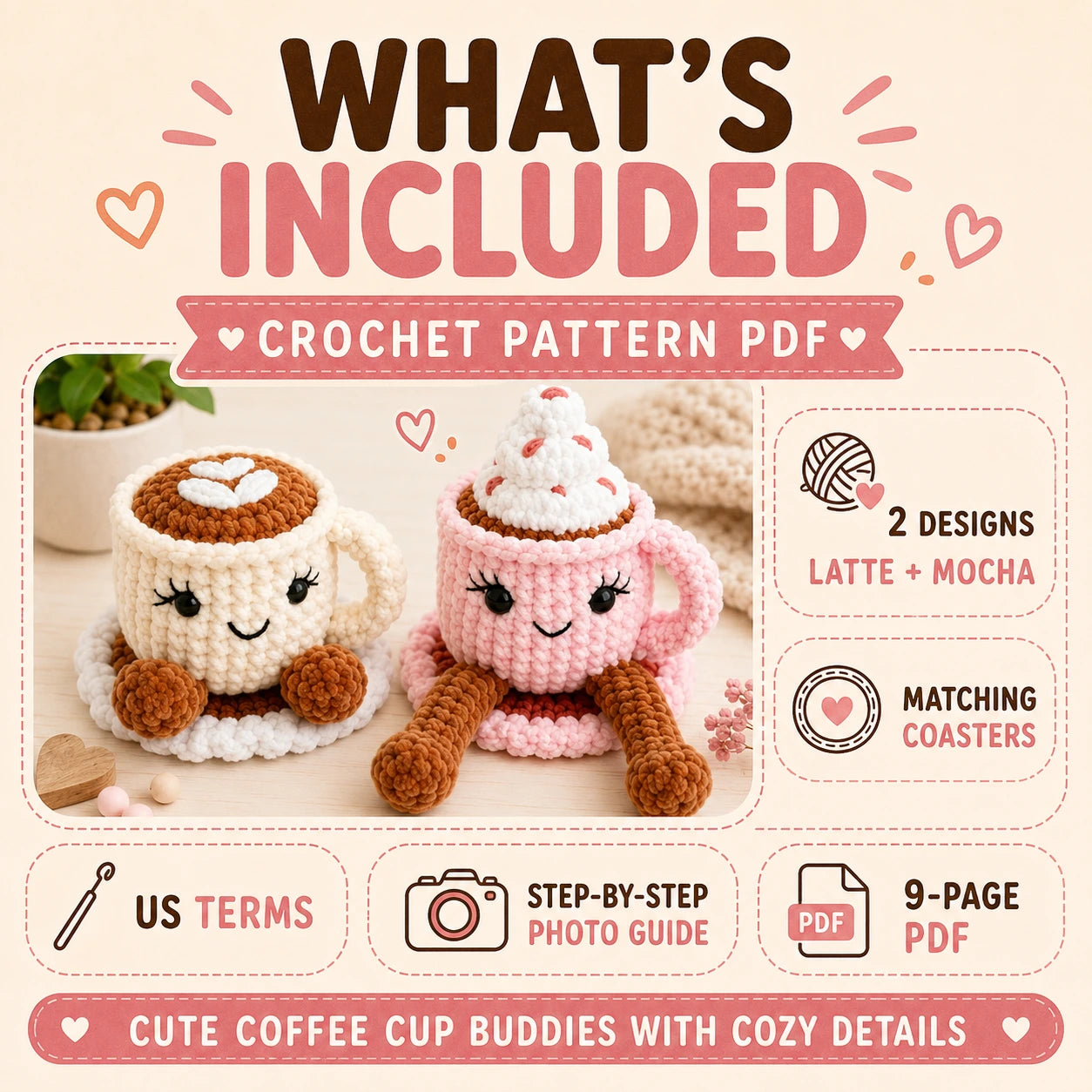 Latte & Mocha Coffee Buddies Crochet Pattern ☕💗