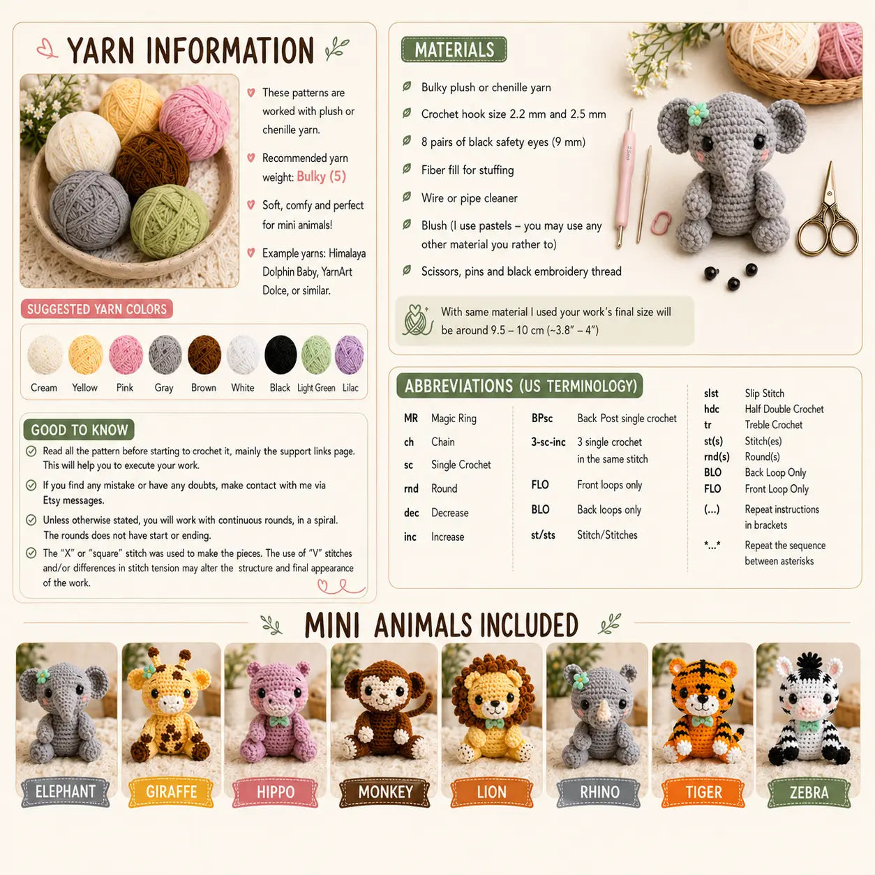 8 in 1 Crochet Mini Animals Patterns