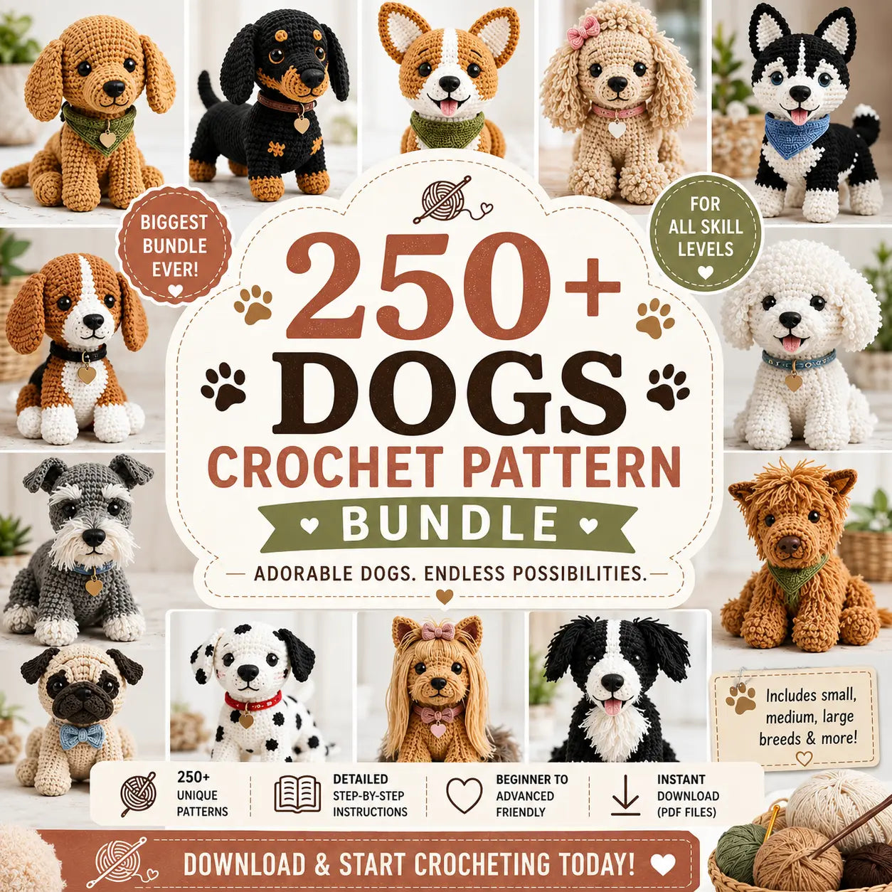 250+ Dogs Crochet Patterns Bundle
